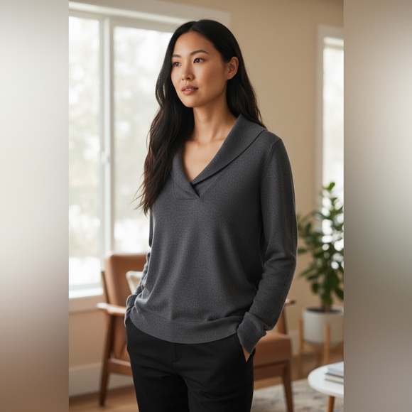 Joie | Collared Cashmere Wool Blend V Neck Cozy Sweater in Gray Size XS - Picture 3 of 15